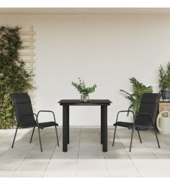 Ensemble à manger de jardin 3 pcs noir textilène et acier