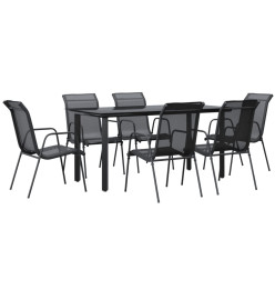 Ensemble à manger de jardin 7 pcs noir textilène et acier