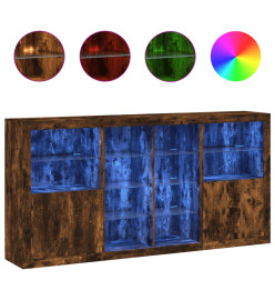 Buffet avec lumières LED chêne fumé 202x37x100 cm