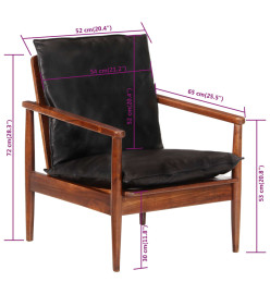 Fauteuil noir cuir véritable et bois d'acacia solide