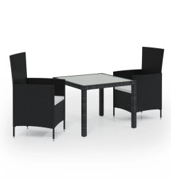 Salon d'extérieur 3 pcs avec coussins Résine tressée Noir