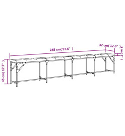 Banc à manger gris foncé 248x32x45 cm acier et tissu