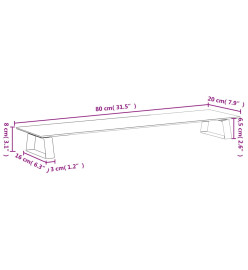 Support de moniteur blanc 80x20x8 cm verre trempé et métal