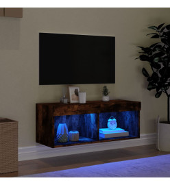 Meuble TV avec lumières LED chêne fumé 80x30x30 cm