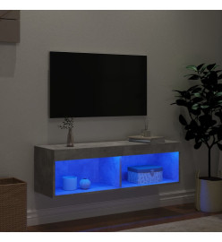 Meuble TV avec lumières LED gris béton 100x30x30 cm