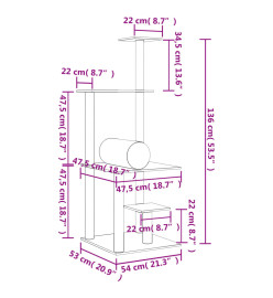 Arbre à chat avec griffoirs en sisal gris clair 136 cm