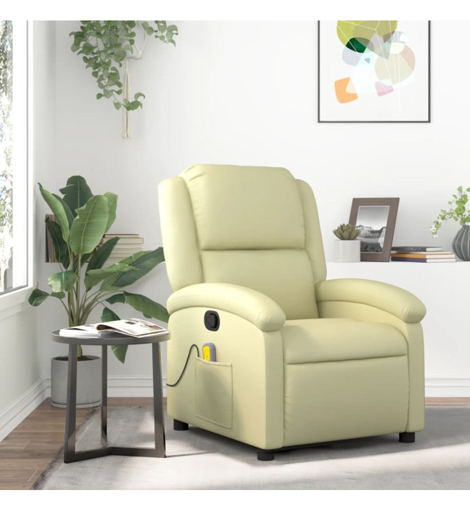 Fauteuil de massage inclinable crème cuir véritable