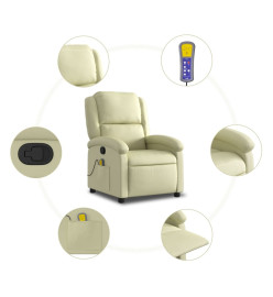 Fauteuil de massage inclinable crème cuir véritable