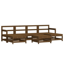 Salon de jardin 7 pcs Marron miel Bois de pin massif