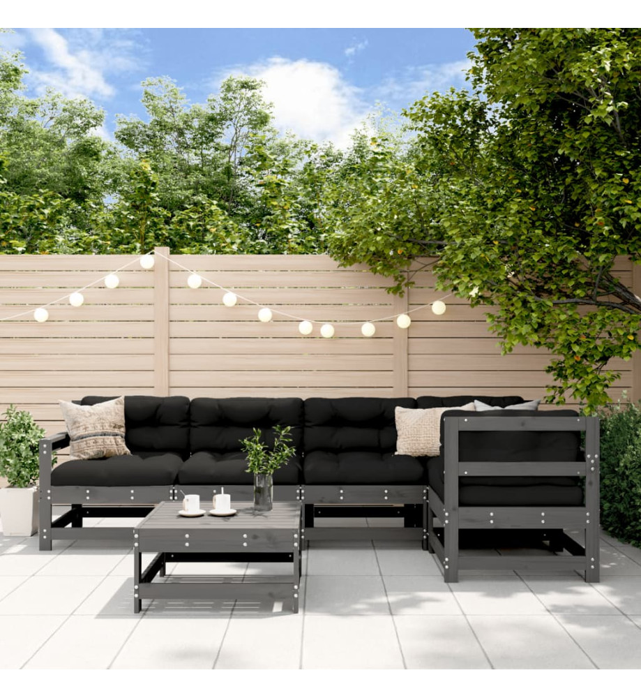 Salon de jardin 6 pcs Gris Bois de pin massif Salon de jardin 6 pcs Gris Bois de pin massif