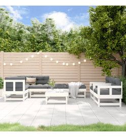 Salon de jardin 8 pcs Blanc Bois de pin massif