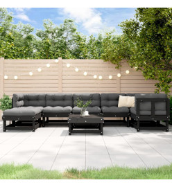 Salon de jardin 8 pcs Noir Bois de pin massif