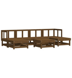 Salon de jardin 7 pcs Marron miel Bois de pin massif