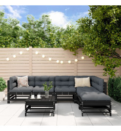 Salon de jardin 7 pcs Noir Bois de pin massif