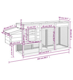 Poulailler moka 204x50x84 cm bois massif de pin