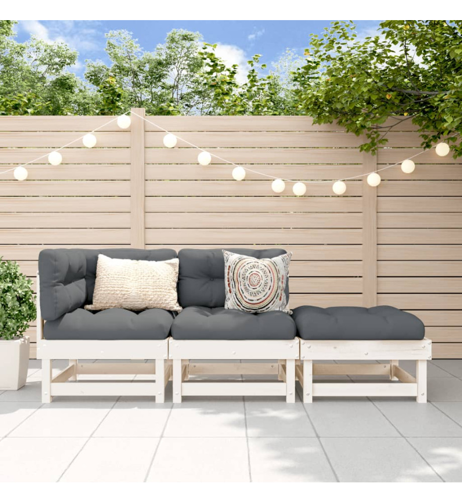 Salon de jardin 3 pcs blanc bois massif de pin Salon de jardin 3 pcs blanc bois massif de pin