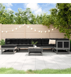 Salon de jardin 8 pcs Gris Bois de pin massif