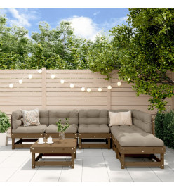 Salon de jardin 7 pcs Marron miel Bois de pin massif