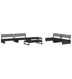 Salon de jardin 6 pcs Noir Bois de pin massif