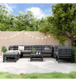 Salon de jardin 9 pcs Noir Bois de pin massif