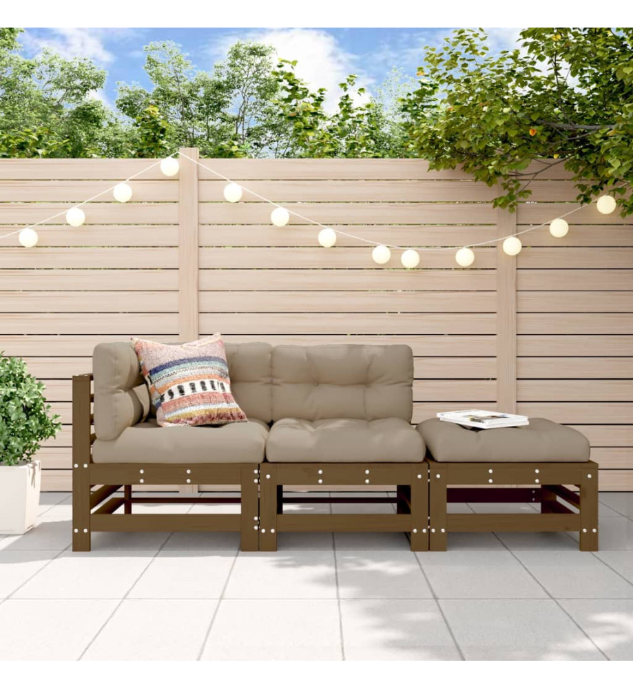 Salon de jardin 3 pcs marron miel bois de pin massif Salon de jardin 3 pcs marron miel bois de pin massif