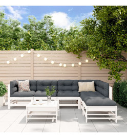 Salon de jardin 7 pcs Blanc Bois de pin massif