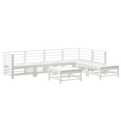 Salon de jardin 7 pcs Blanc Bois de pin massif