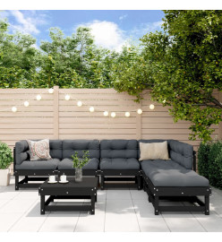Salon de jardin 7 pcs Noir Bois de pin massif
