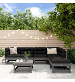 Salon de jardin 7 pcs Gris Bois de pin massif