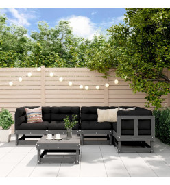 Salon de jardin 6 pcs Gris Bois de pin massif