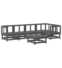 Salon de jardin 6 pcs Gris Bois de pin massif