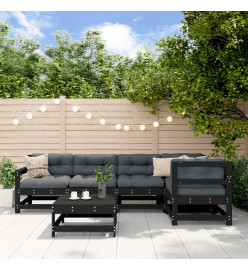Salon de jardin 6 pcs Noir Bois de pin massif