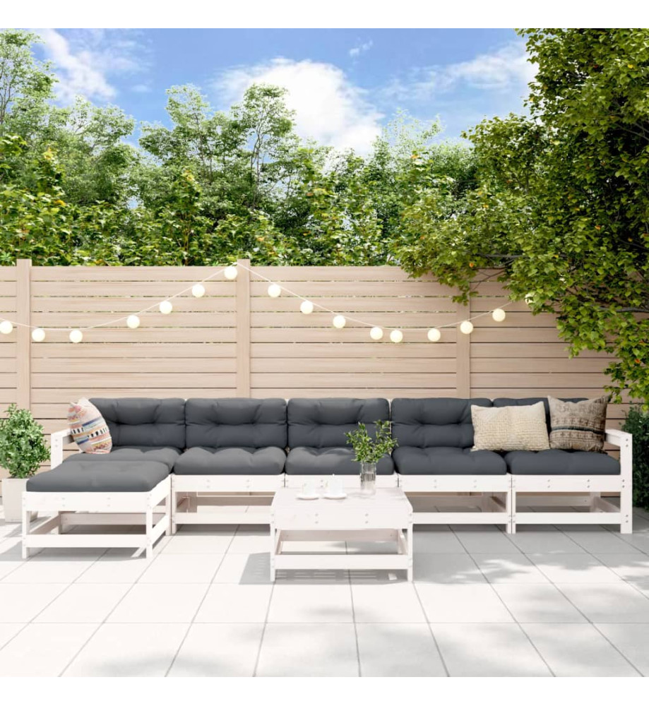 Salon de jardin 7 pcs Blanc Bois de pin massif Salon de jardin 7 pcs Blanc Bois de pin massif