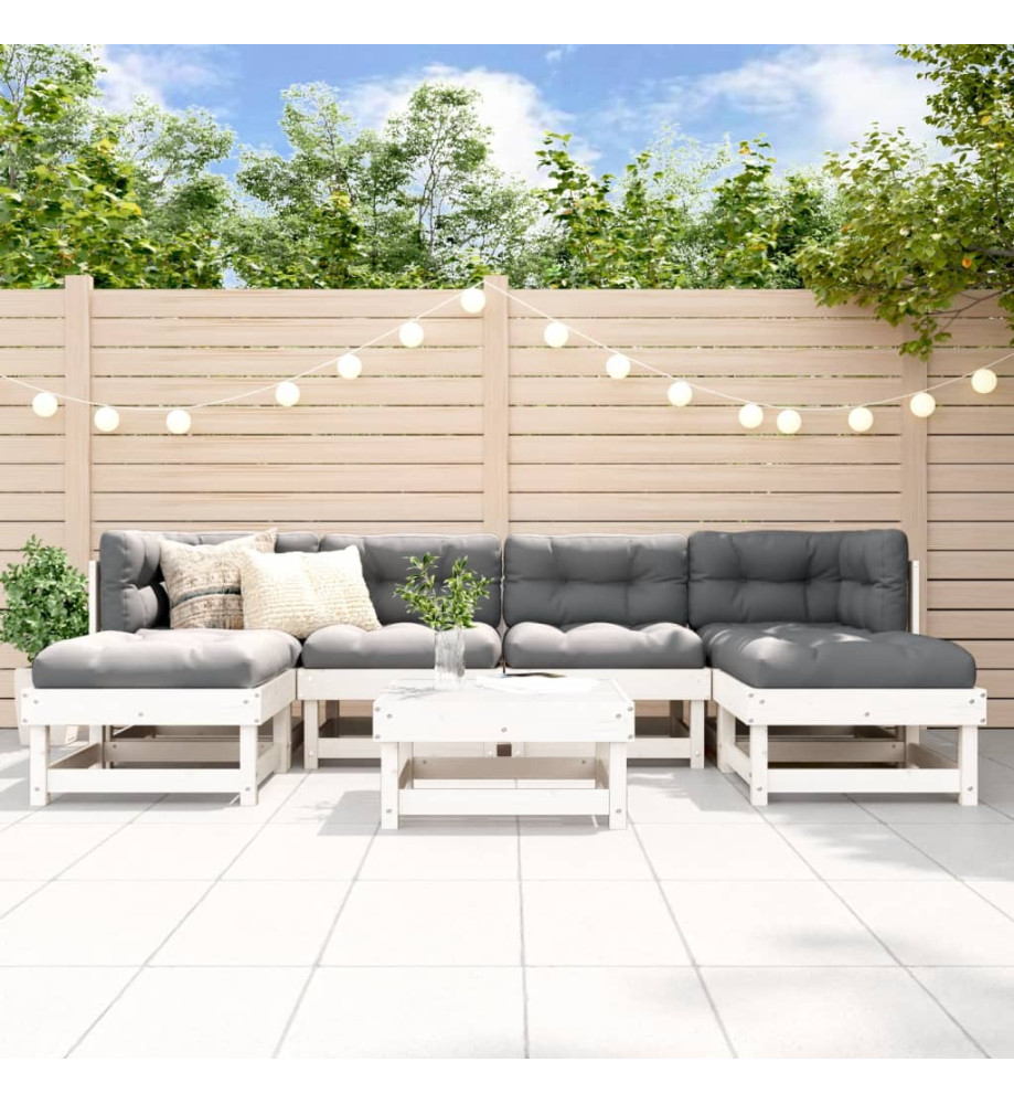 Salon de jardin 7 pcs Blanc Bois de pin massif Salon de jardin 7 pcs Blanc Bois de pin massif