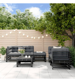 Salon de jardin 6 pcs Noir Bois de pin massif