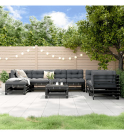 Salon de jardin 8 pcs Noir Bois de pin massif