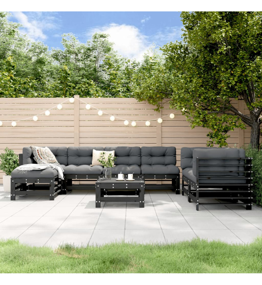 Salon de jardin 8 pcs Noir Bois de pin massif Salon de jardin 8 pcs Noir Bois de pin massif