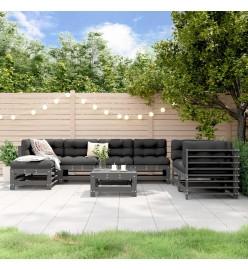Salon de jardin 8 pcs Gris Bois de pin massif