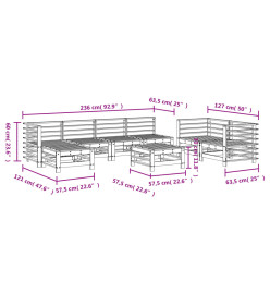 Salon de jardin 8 pcs Gris Bois de pin massif