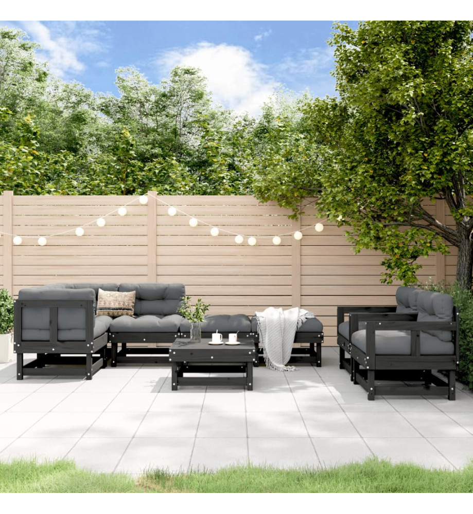 Salon de jardin 8 pcs Noir Bois de pin massif Salon de jardin 8 pcs Noir Bois de pin massif