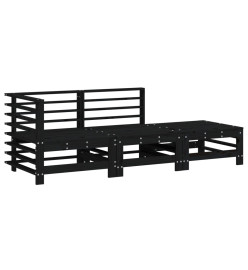 Salon de jardin 3 pcs noir bois massif de pin
