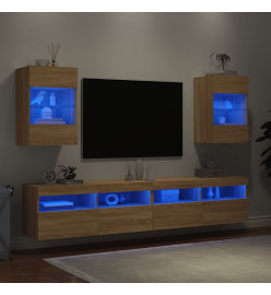 Meubles TV muraux lumières LED 2 pcs chêne sonoma 40x30x60,5 cm