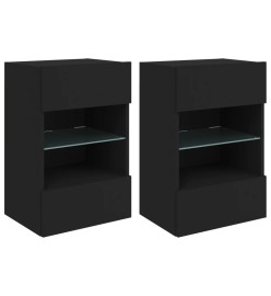 Meubles TV muraux avec lumières LED 2 pcs noir 40x30x60,5 cm