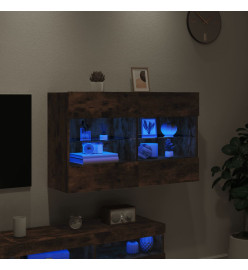 Meuble TV mural avec lumières LED chêne fumé 98,5x30x60,5 cm