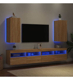 Meubles TV muraux lumières LED 2 pcs chêne sonoma 30,5x35x70 cm