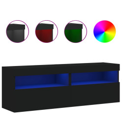 Meubles TV muraux avec lumières LED 2 pcs noir 60x30x40 cm