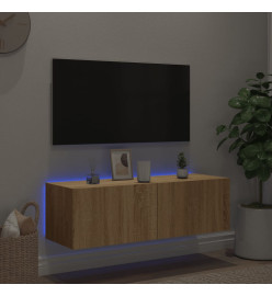 Meuble TV mural avec lumières LED chêne sonoma 100x35x31 cm