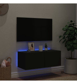 Meuble TV mural avec lumières LED noir 80x35x31 cm