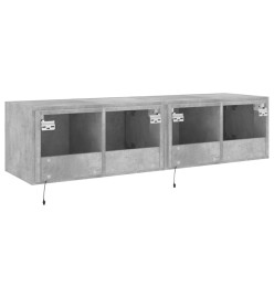 Meubles TV muraux et lumières LED 2pcs gris béton 60x35x31 cm