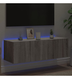 Meuble TV mural avec lumières LED sonoma gris 100x35x31 cm